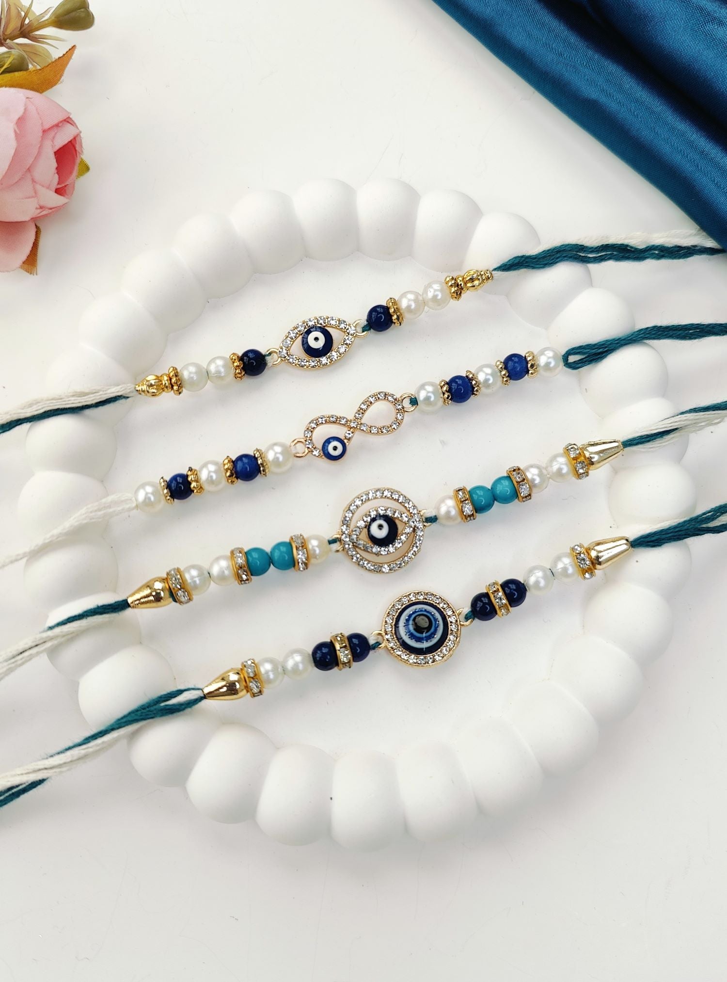 blue evil eye handmade rakhi combo set, unique rakhi for brother