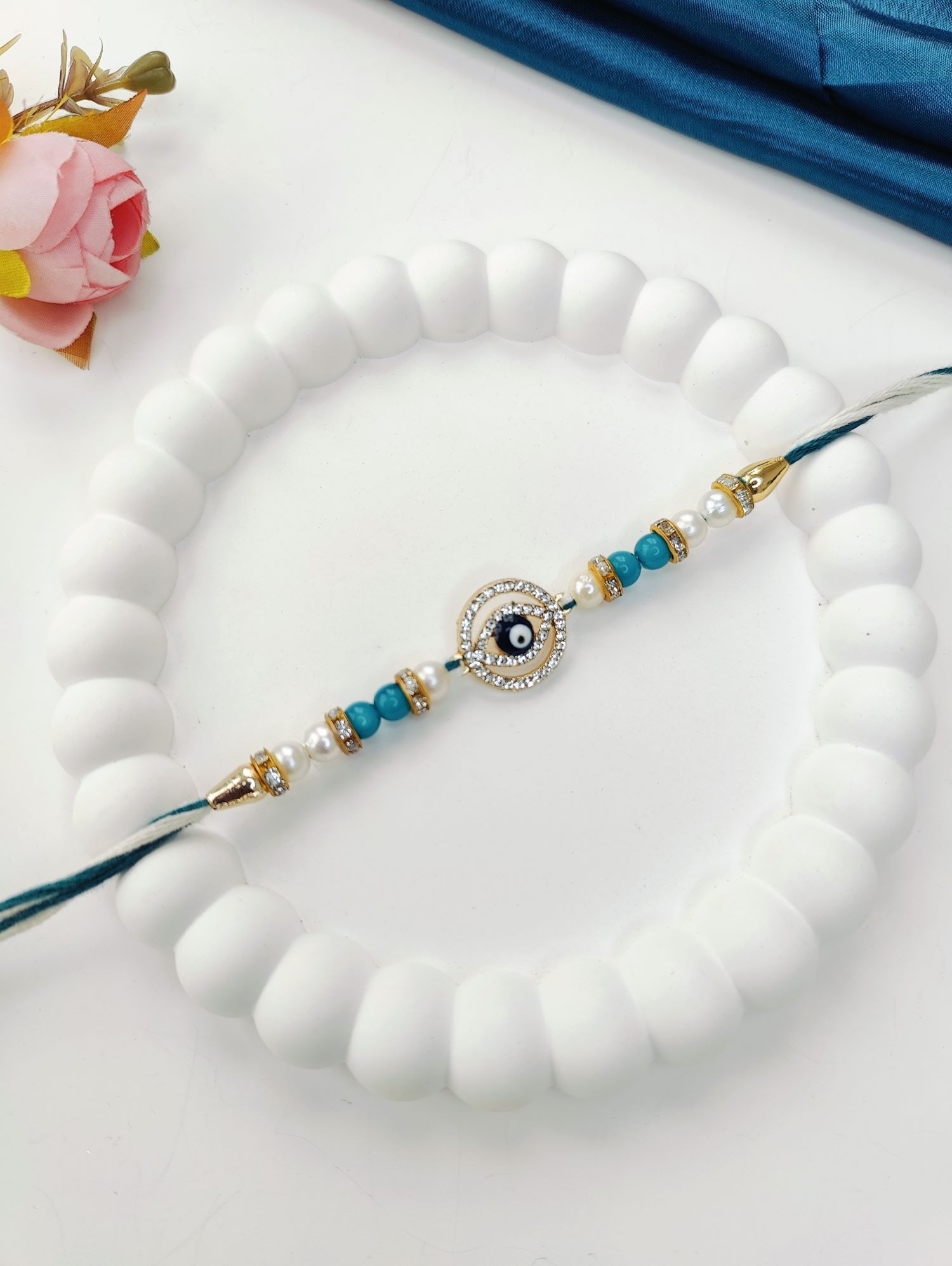 blue evil eye handmade rakhi combo set, unique rakhi for brother