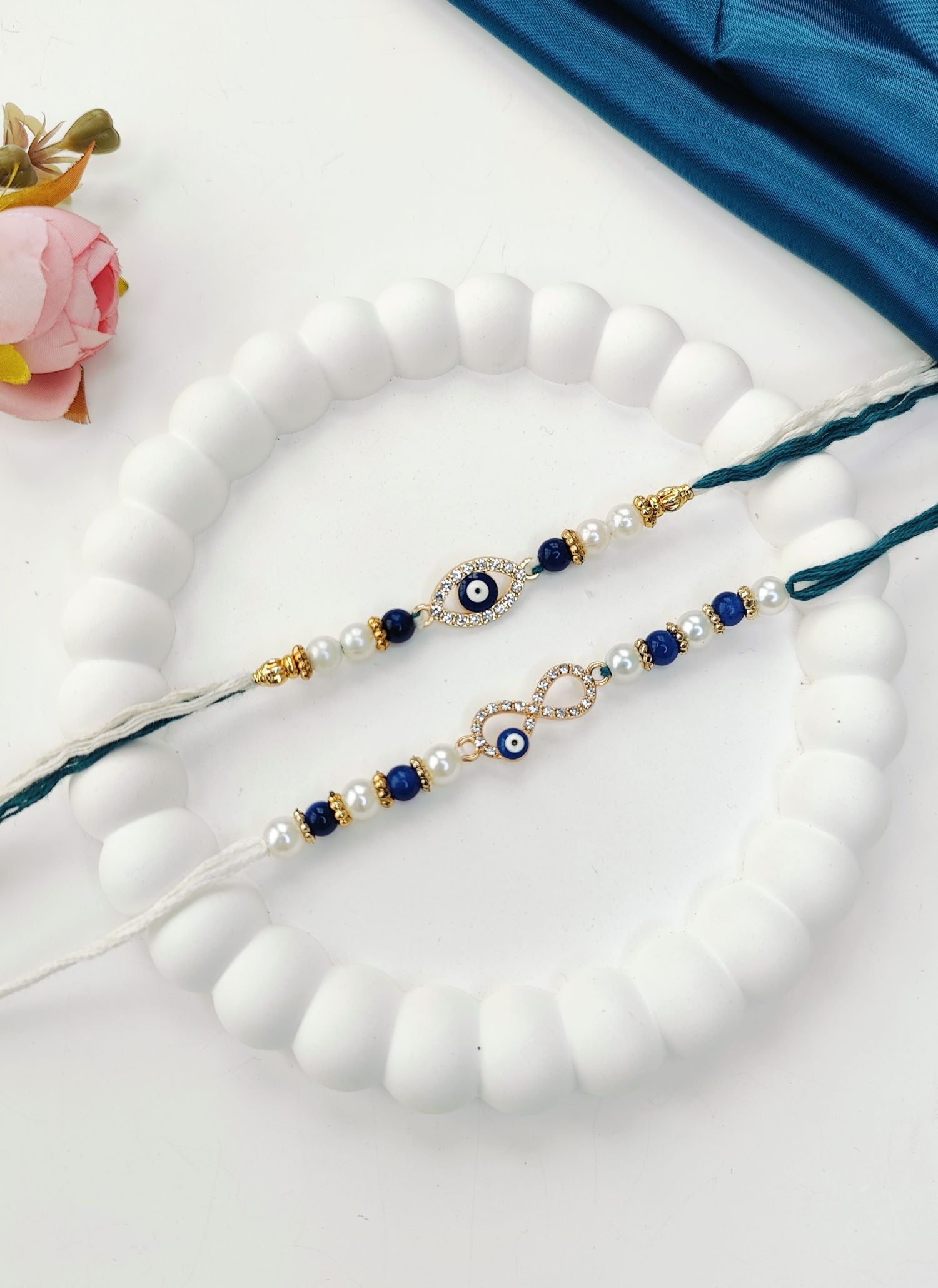 blue evil eye handmade rakhi combo set, unique rakhi for brother