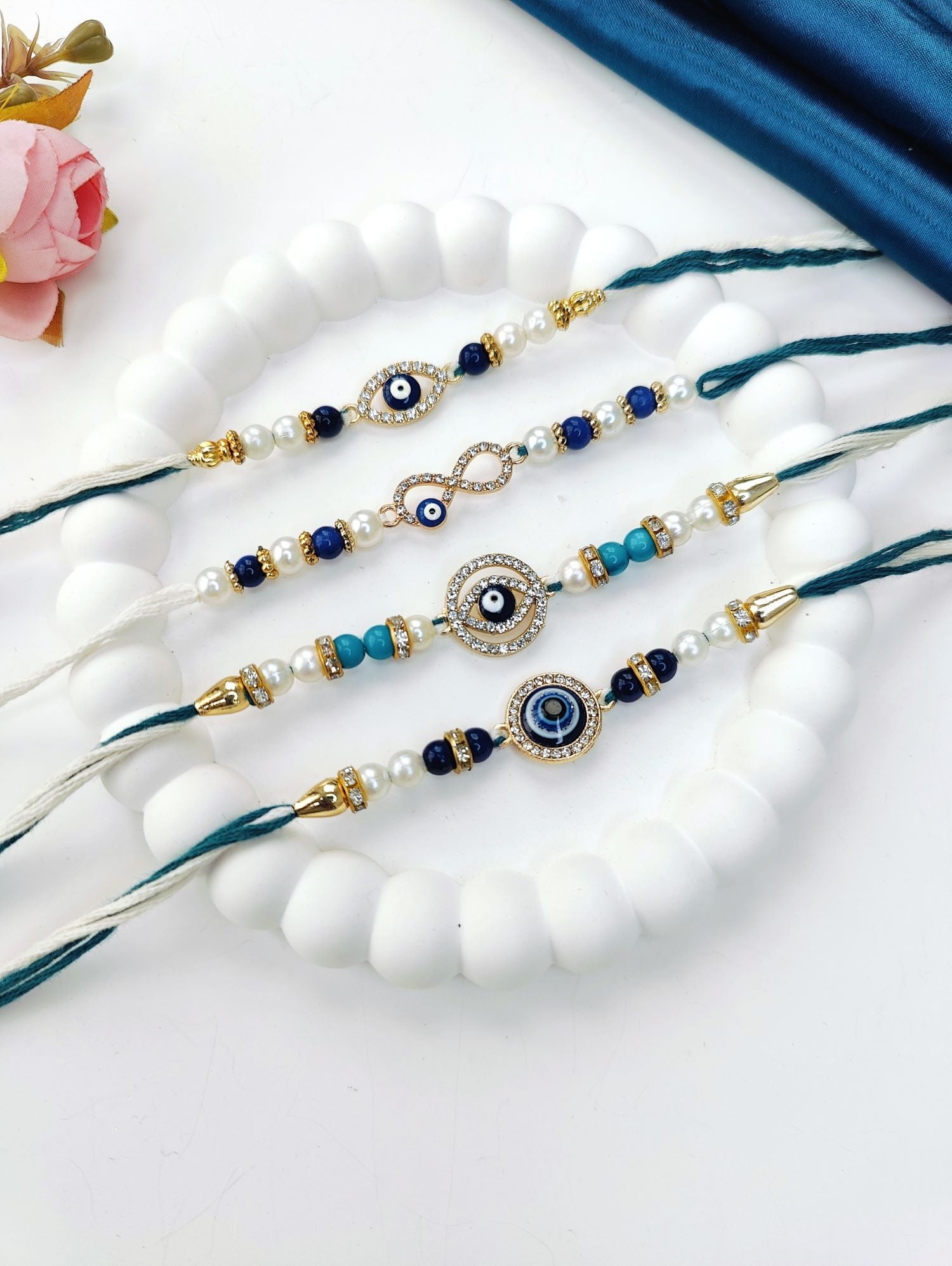 blue evil eye handmade rakhi combo set, unique rakhi for brother