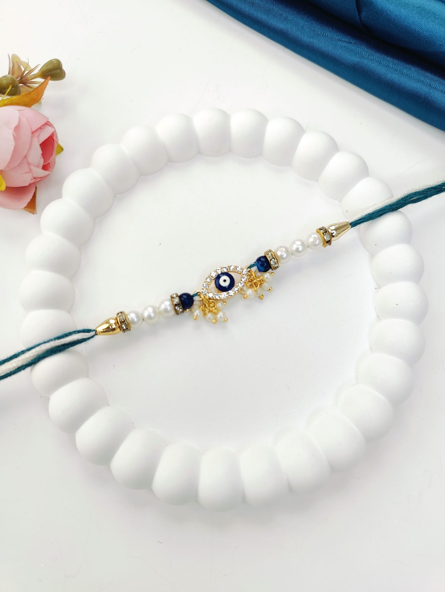 blue evil eye handmade rakhi set, couple rakhi for bhaiya bhabhi