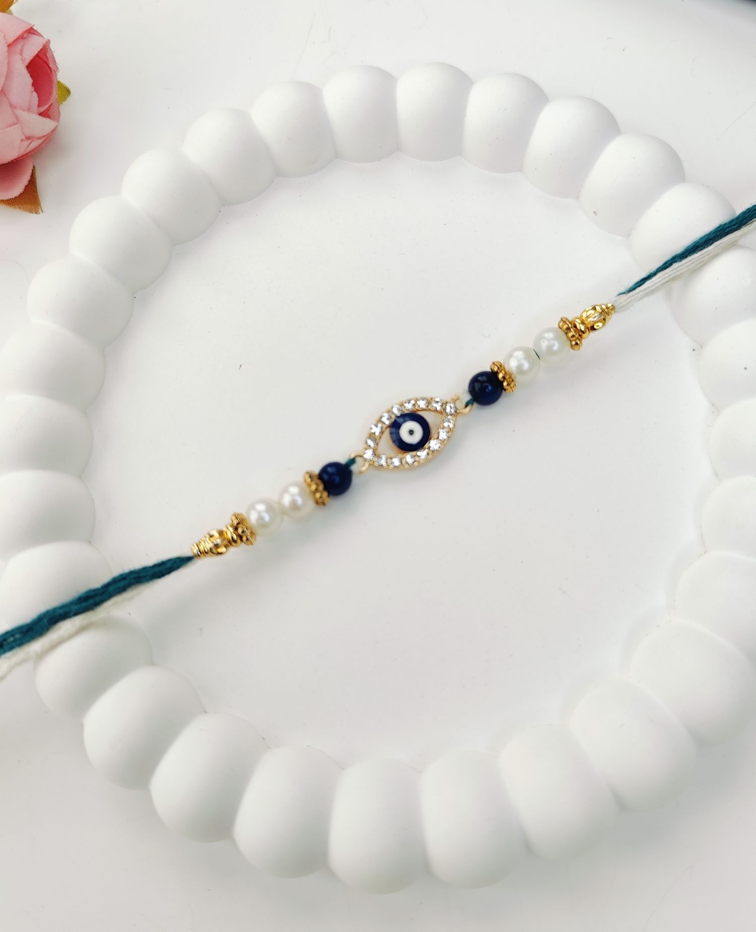 blue evil eye handmade rakhi set, couple rakhi for bhaiya bhabhi