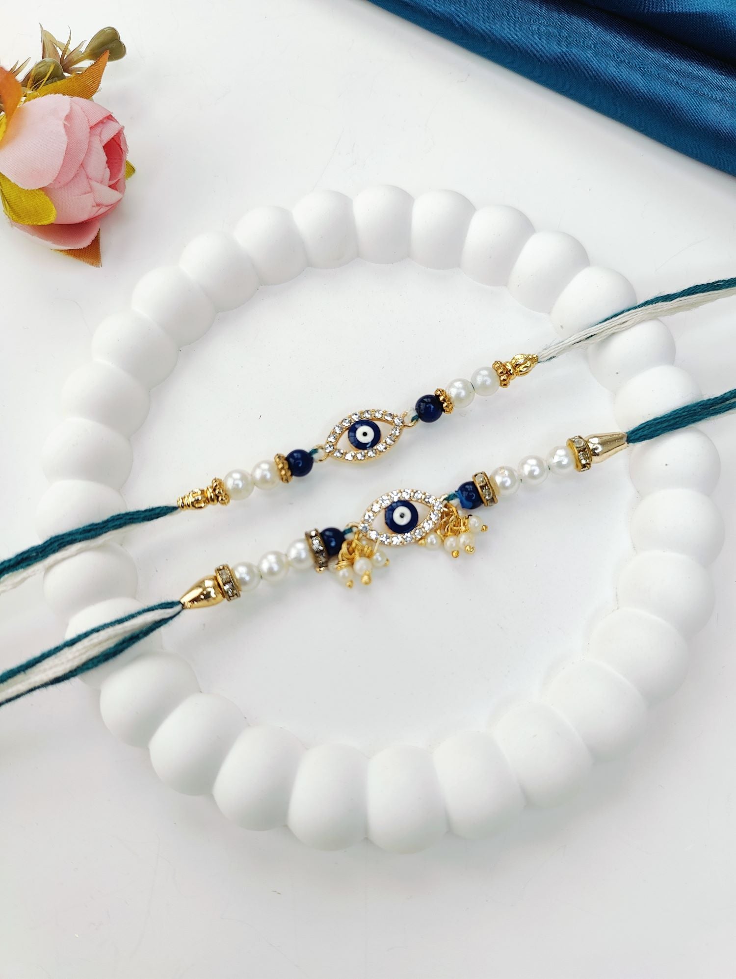 blue evil eye handmade rakhi set, couple rakhi for bhaiya bhabhi