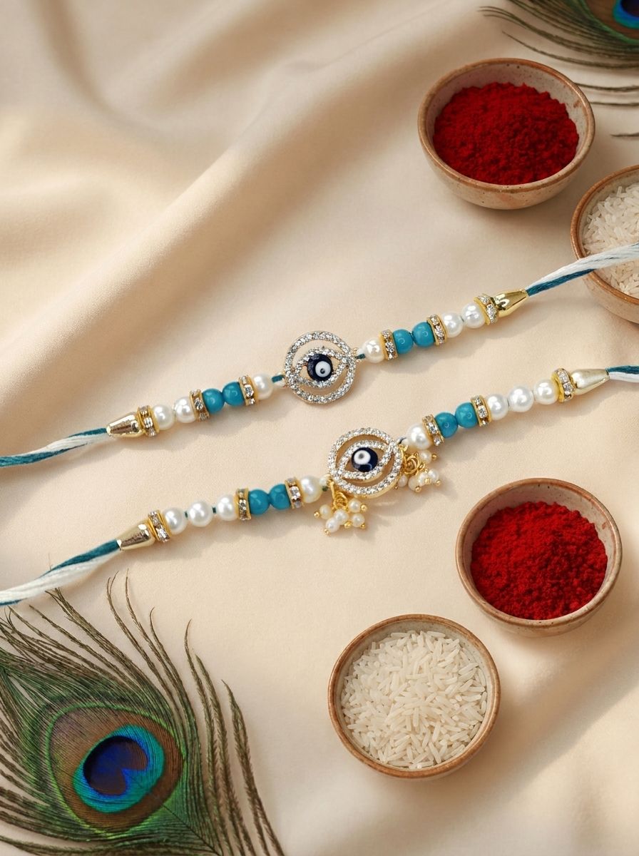 blue handmade evil eye rakhi for bhaiya bhabhi, kids rakhi 2026