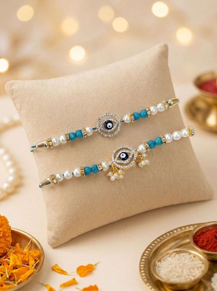 blue handmade evil eye rakhi for bhaiya bhabhi, kids rakhi 2026