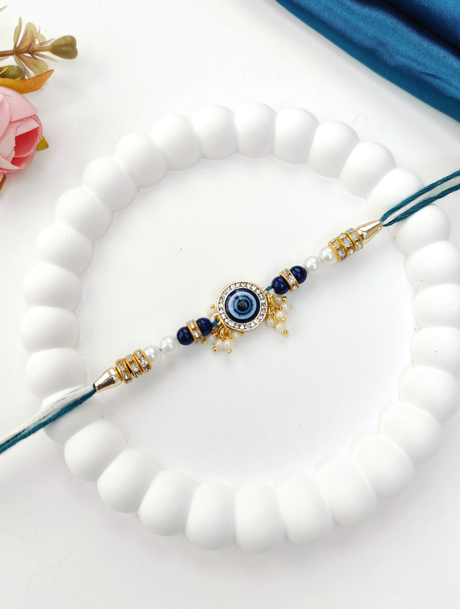 blue handmade evil eye rakhi combo set for bhaiya bhabhi 2026