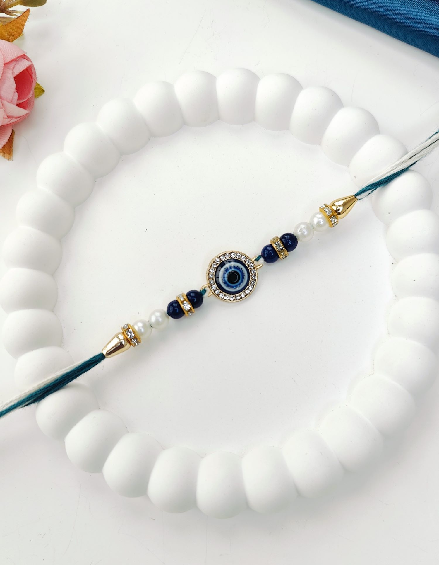 blue handmade evil eye rakhi combo set for bhaiya bhabhi 2026