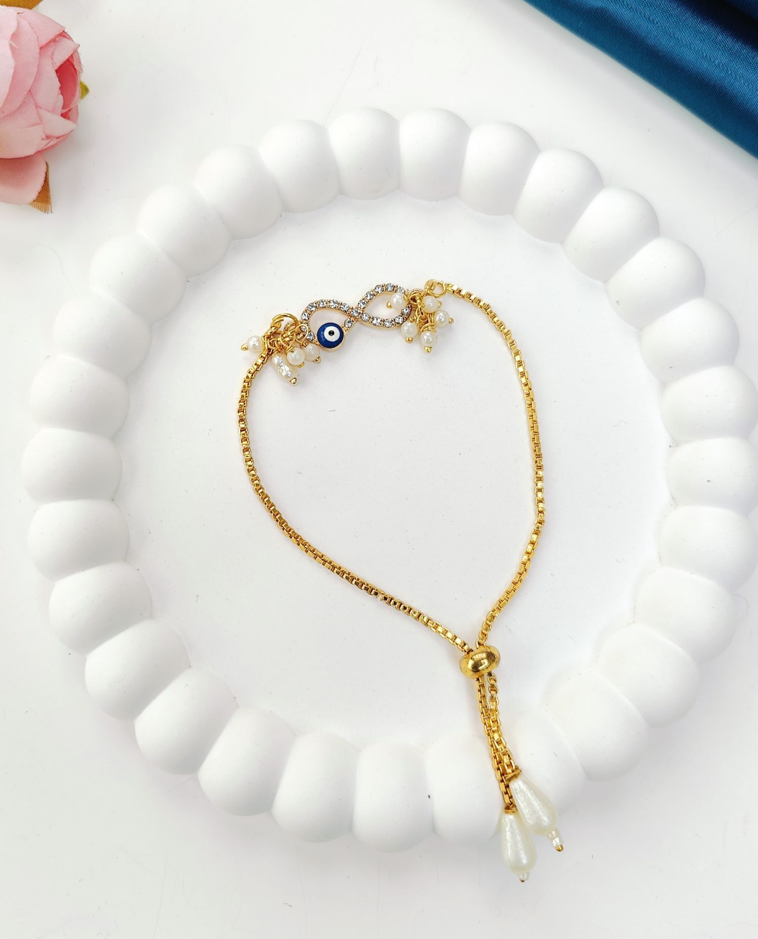 blue evil eye rakhi for bhaiya bhabhi, handmade bracelet beads