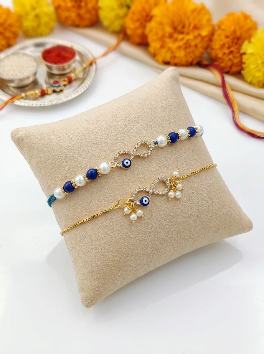Blue Evil Eye Rakhi Set for Bhaiya Bhabhi