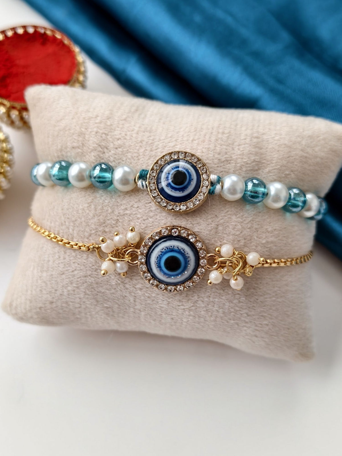 Evil Eye designer couple rakhi bracelet set, affordable Rakhi 2026