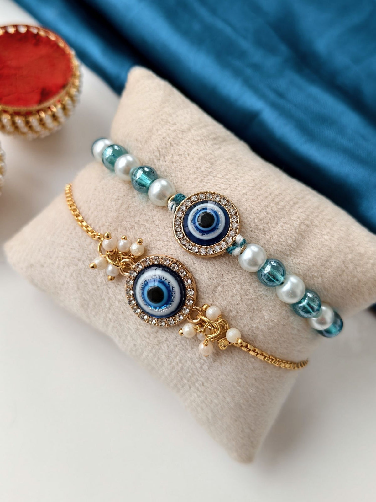 Evil Eye designer couple rakhi bracelet set, affordable Rakhi 2026