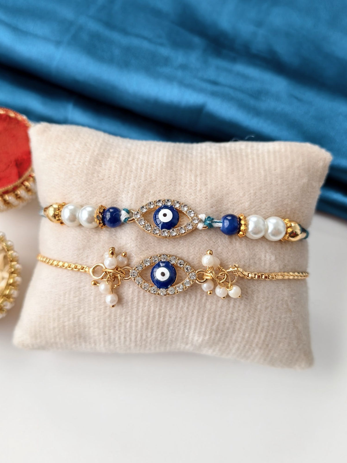 evil eye designer couple rakhi bracelet set for bhaiya bhabhi 2026