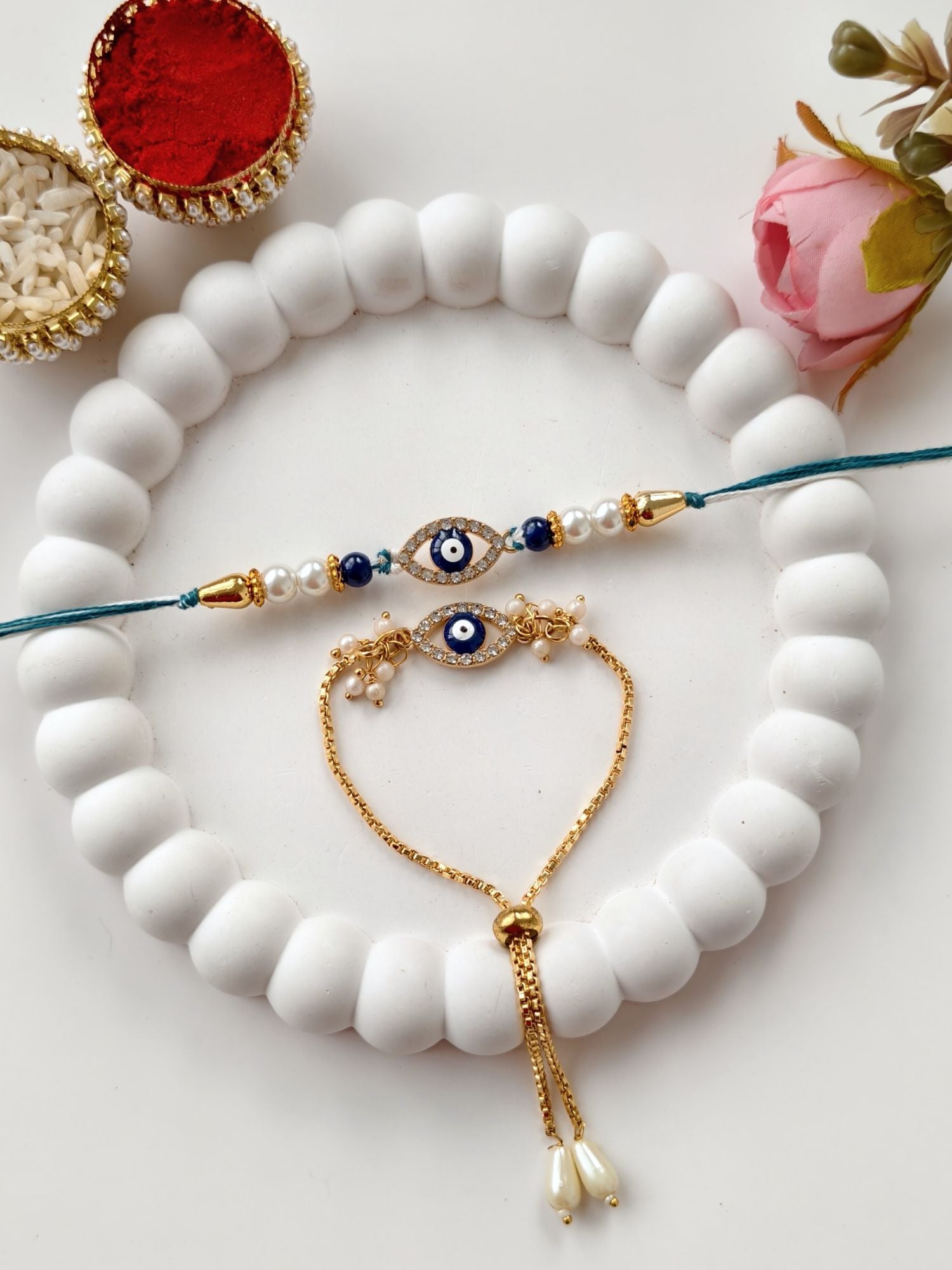 evil eye designer couple rakhi bracelet set for bhaiya bhabhi 2026