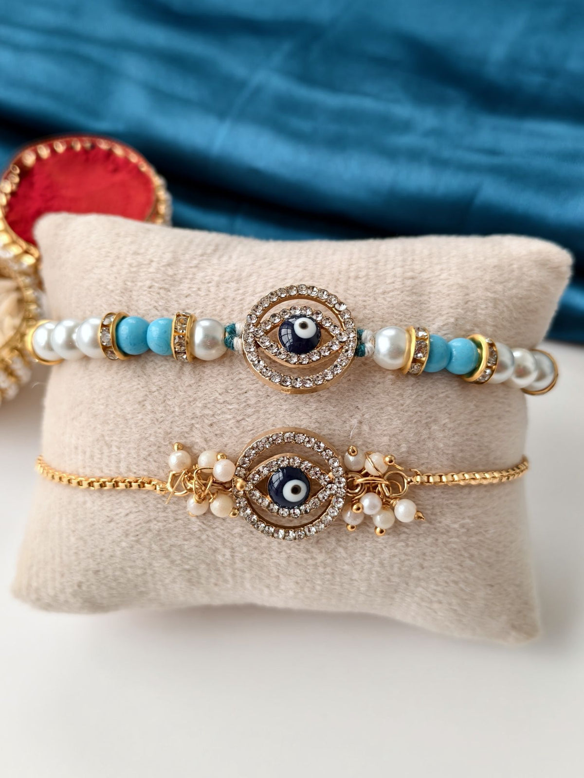 Evil Eye designer couple rakhi bracelet, premium rakhi for bhaiya bhabhi 2026