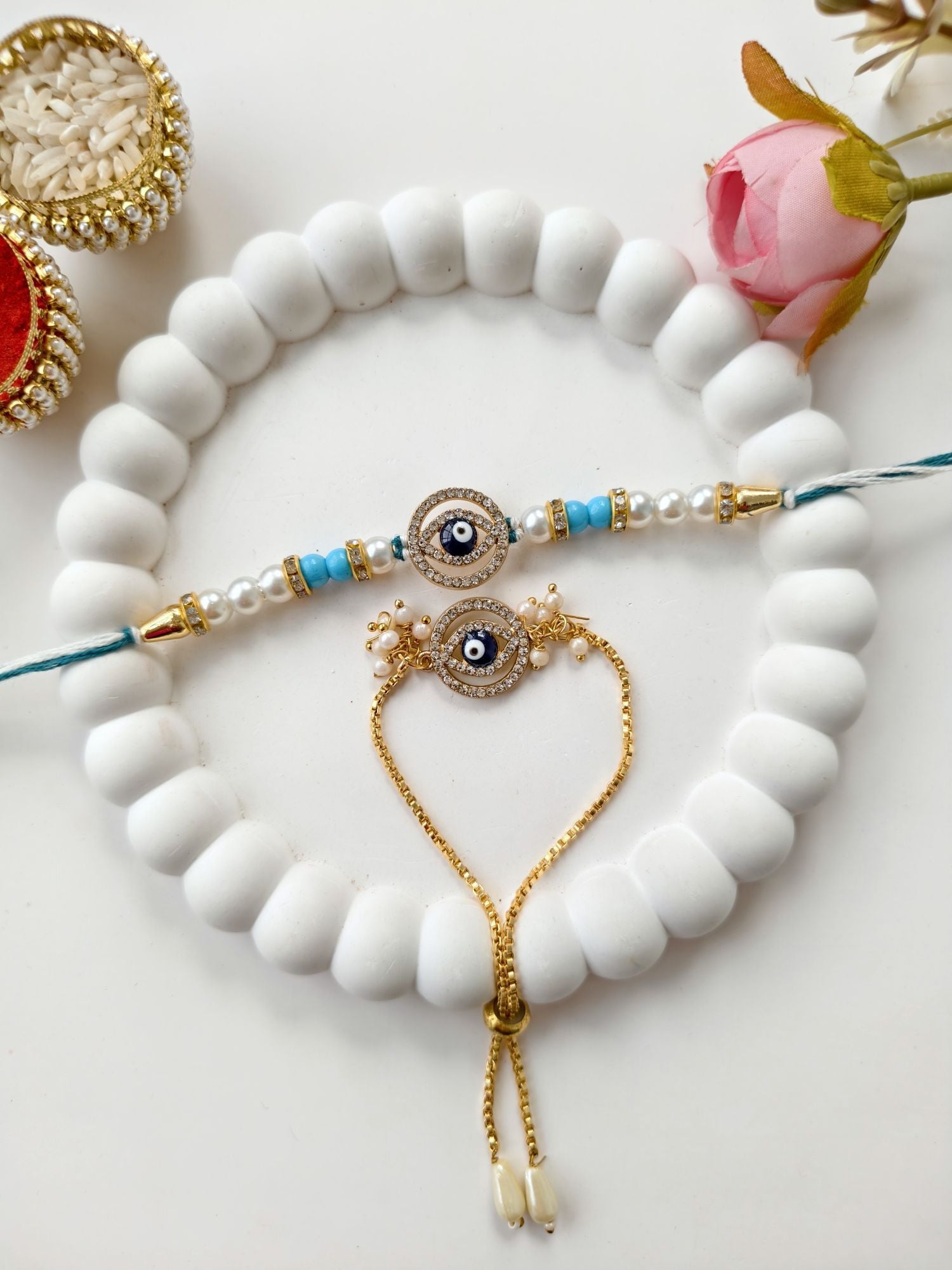 Evil Eye designer couple rakhi bracelet, premium rakhi for bhaiya bhabhi 2026