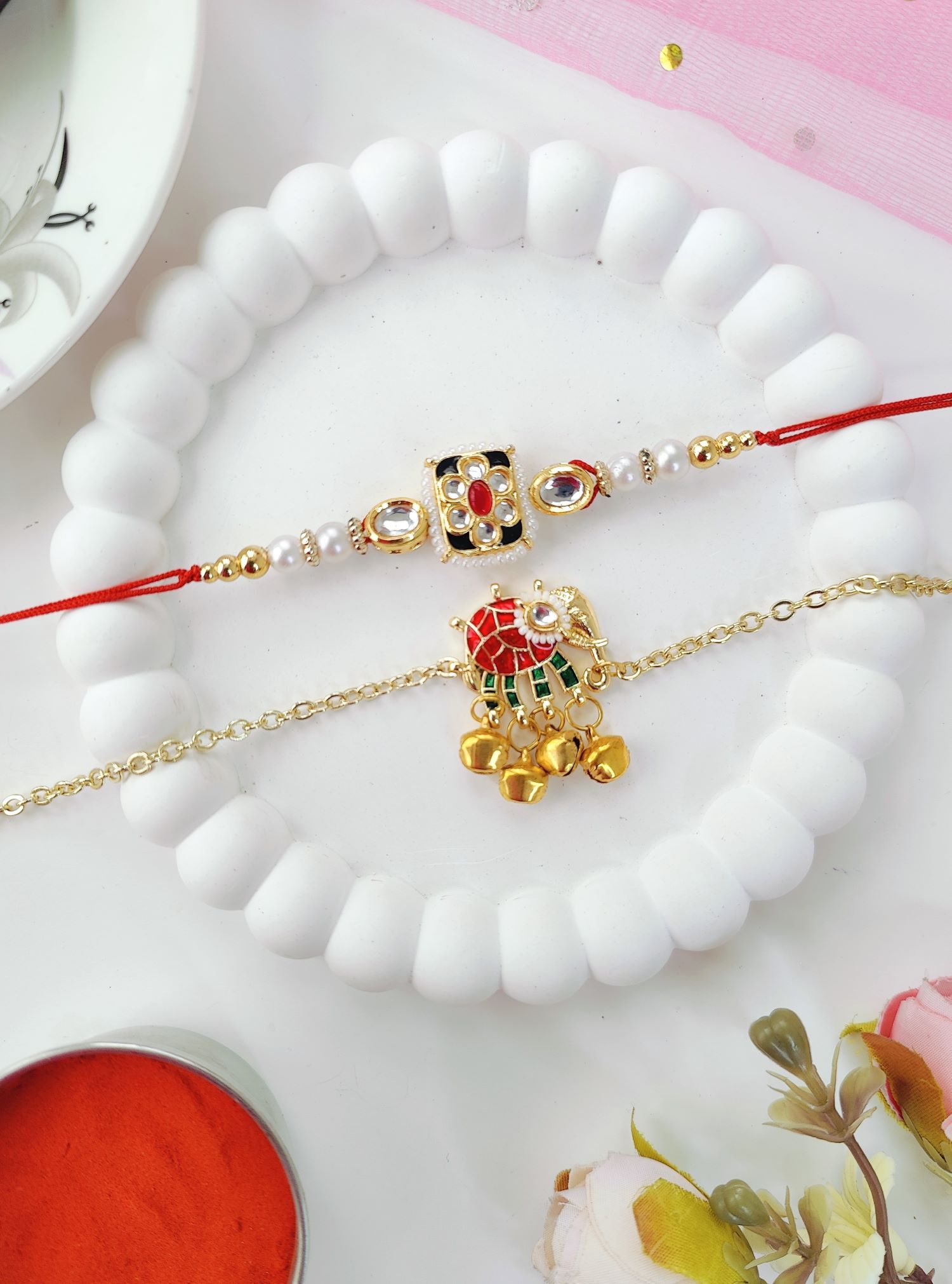 handmade kashmiri elephant kundan rakhi, premium rakhi 2026 set