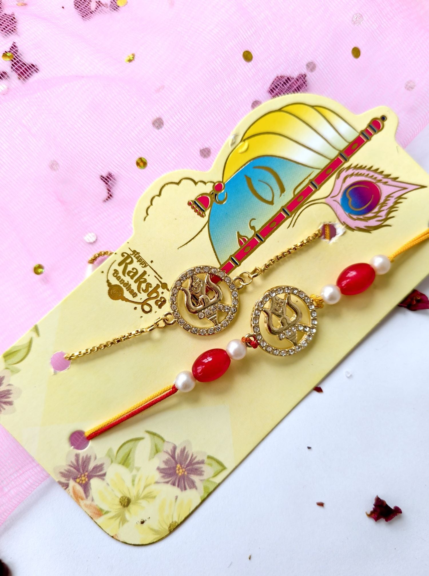 handmade Trishul rakhi for bhaiya bhabhi, premium pearl bead couple set 2026