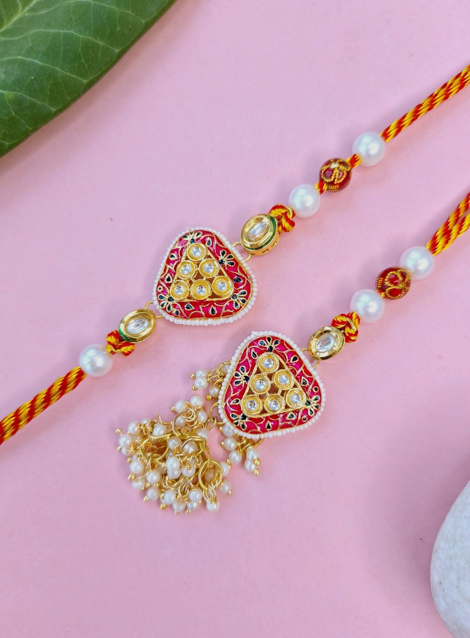 pink collection kundan lumba rakhi set for bhaiya bhabhi 2026