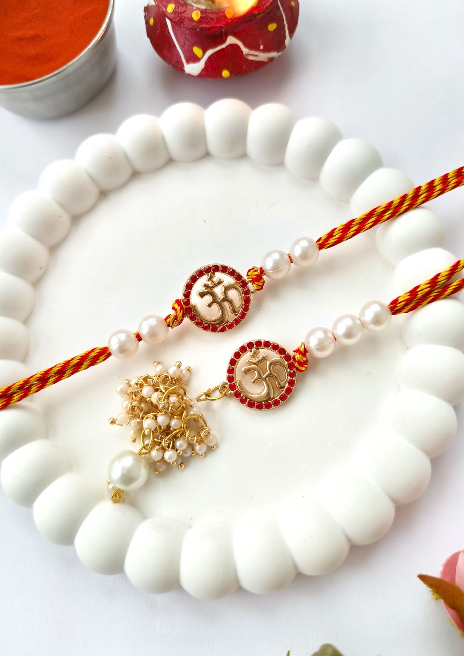 om kundan handmade couple rakhi set, lumba rakhi for bhabhi 2026
