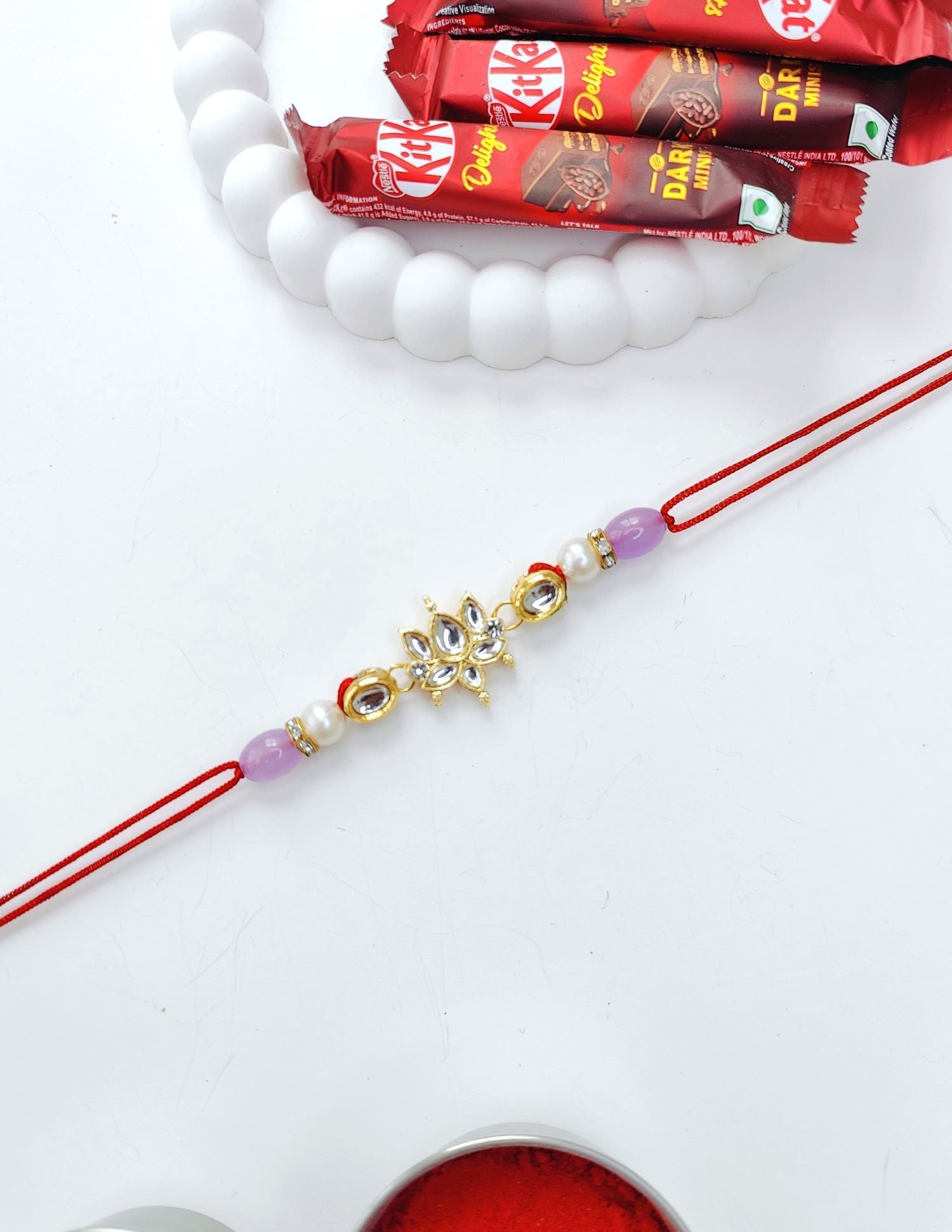 lavender handmade kundan rakhi for bhaiya bhabhi 2026