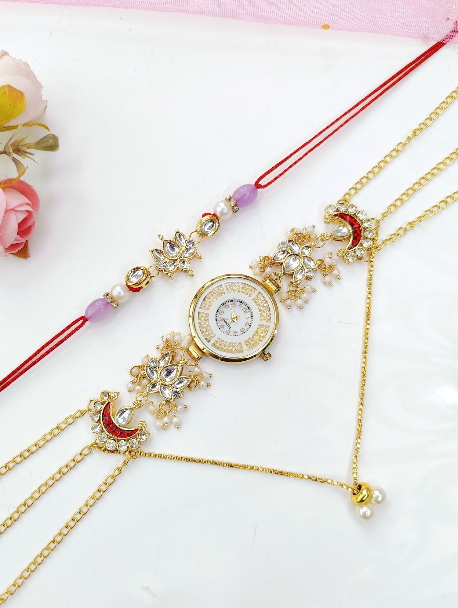 lavender handmade kundan rakhi for bhaiya bhabhi 2026