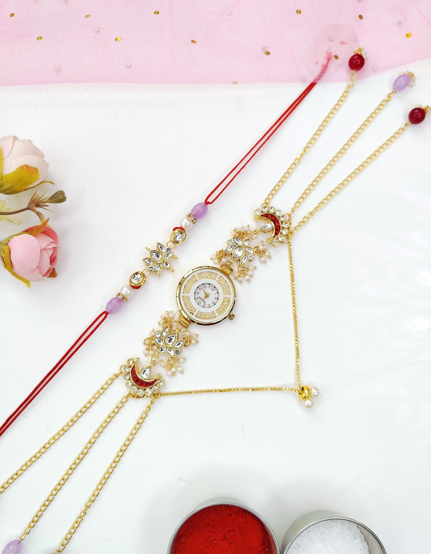 lavender handmade kundan rakhi for bhaiya bhabhi 2026