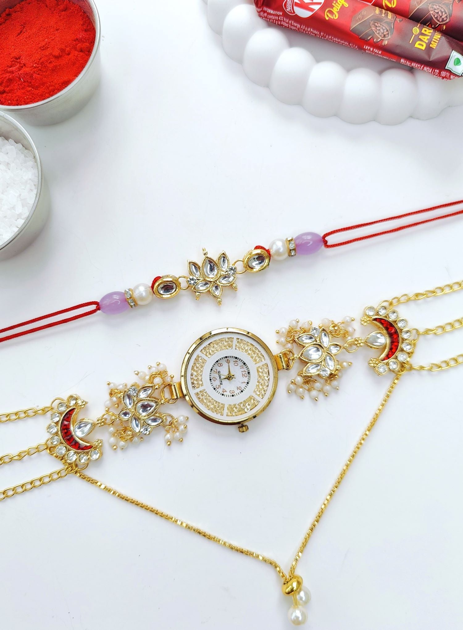 lavender handmade kundan rakhi for bhaiya bhabhi 2026