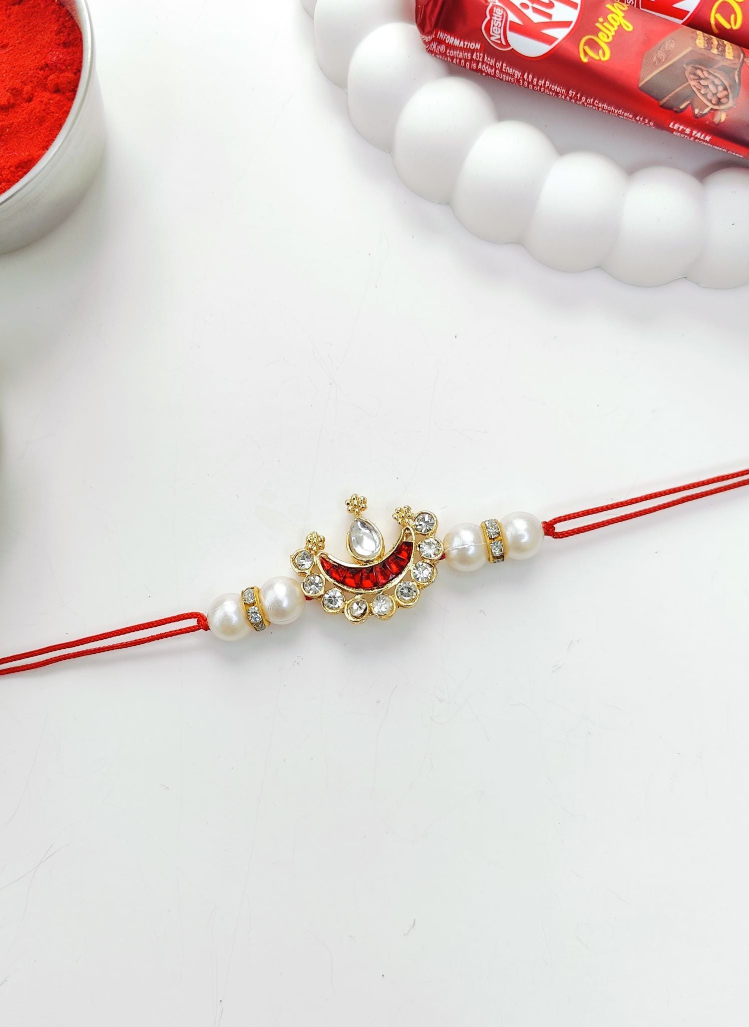 handmade lotus crescent moon kundan rakhi set for brothers 2026