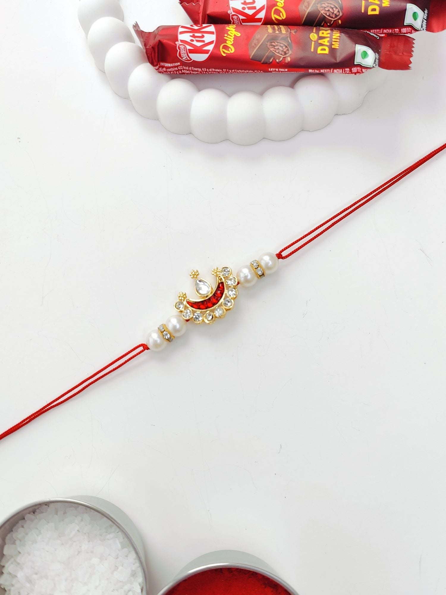 handmade lotus crescent moon kundan rakhi set for brothers 2026
