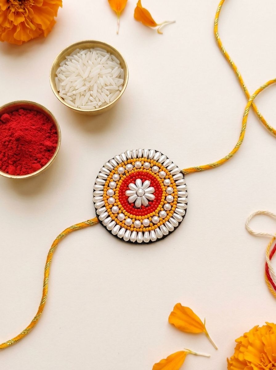 Handmade Pearl Rakhi Combo for Brother & Bhabhi – Rakhi 2026