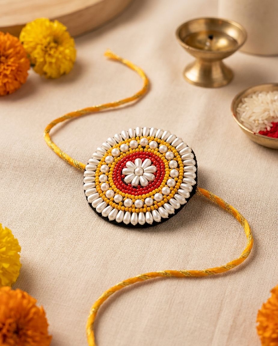 Handmade Pearl Rakhi Combo for Brother & Bhabhi – Rakhi 2026