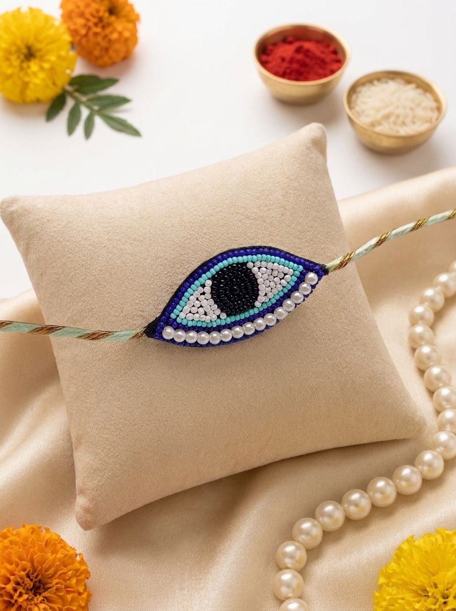 Handmade Beaded Evil Eye Rakhi – Unique Protection Band for Brothers 2026
