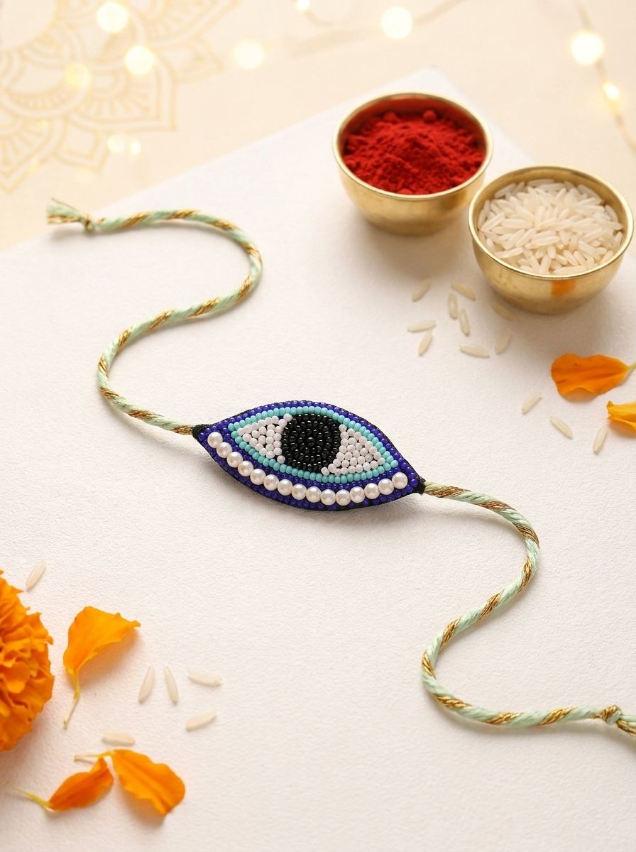 Handmade Beaded Evil Eye Rakhi – Unique Protection Band for Brothers 2026