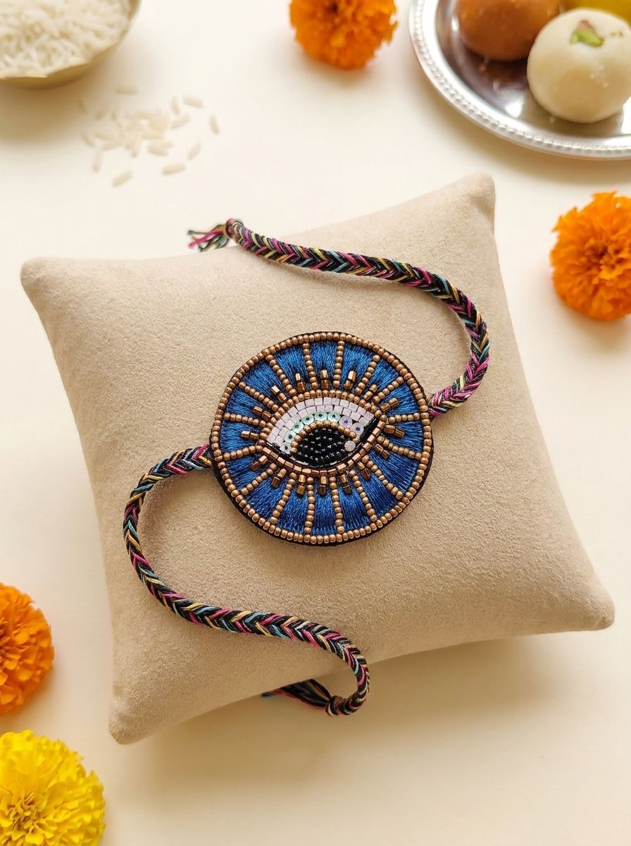 Handmade Evil Eye Blue Rakhi Gift for Brother – Beaded Rakhi 2026