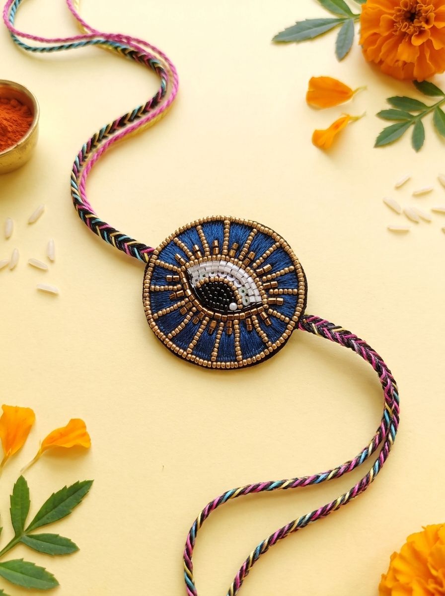 Handmade Evil Eye Blue Rakhi Gift for Brother – Beaded Rakhi 2026
