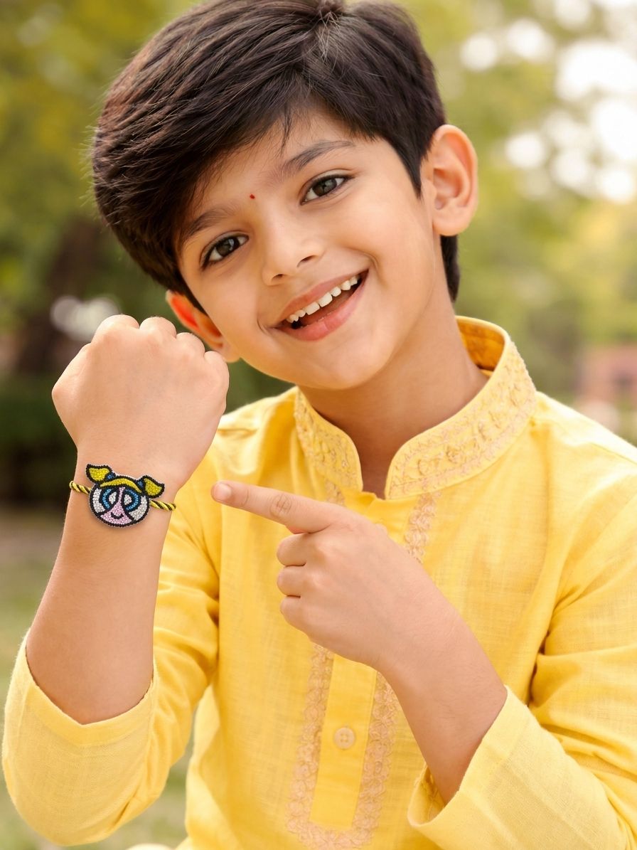 Handmade Beaded Kids Rakhi Powerpuff Girls Design 2026