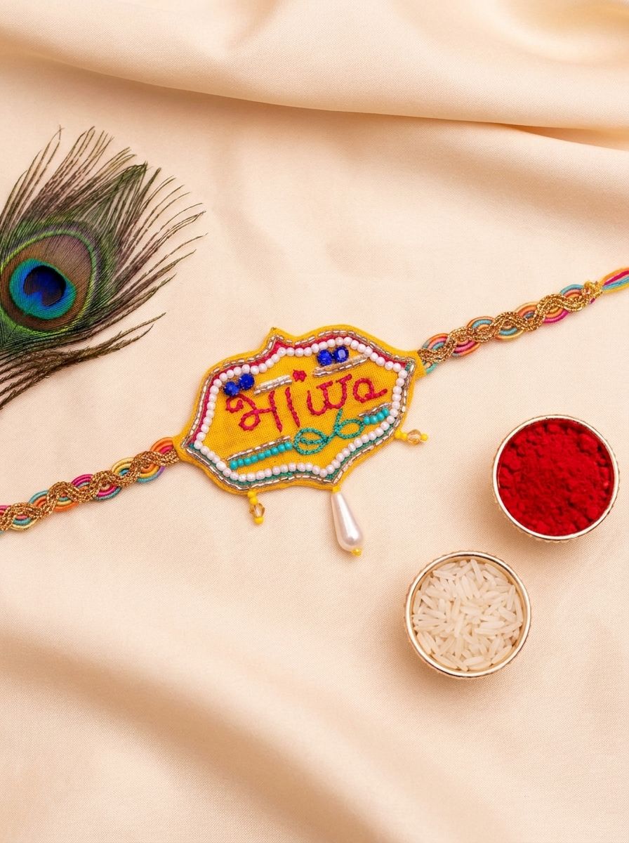 Bhawa Handmade Beaded Rakhi Gift for Brother, Multicolor Fabric Rakhi 2026