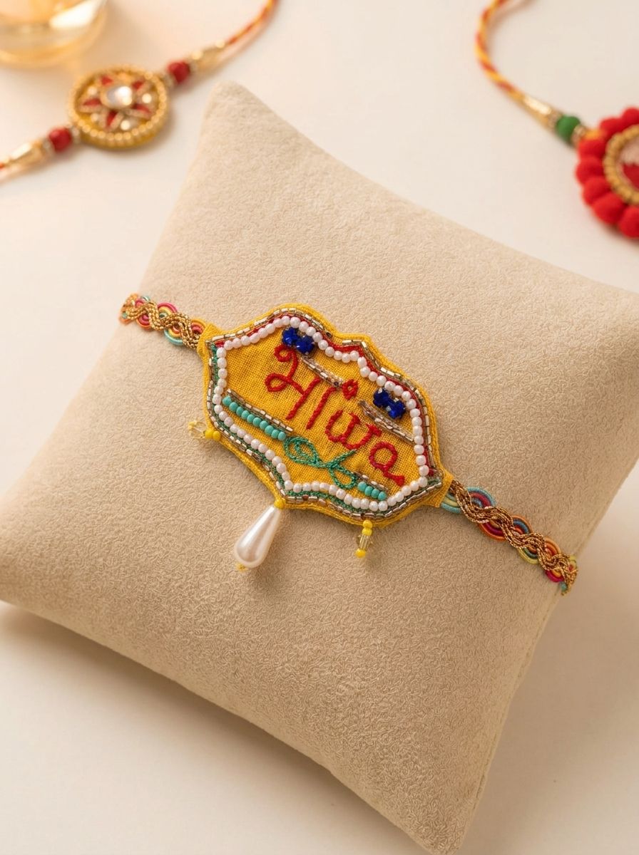 Bhawa Handmade Beaded Rakhi Gift for Brother, Multicolor Fabric Rakhi 2026