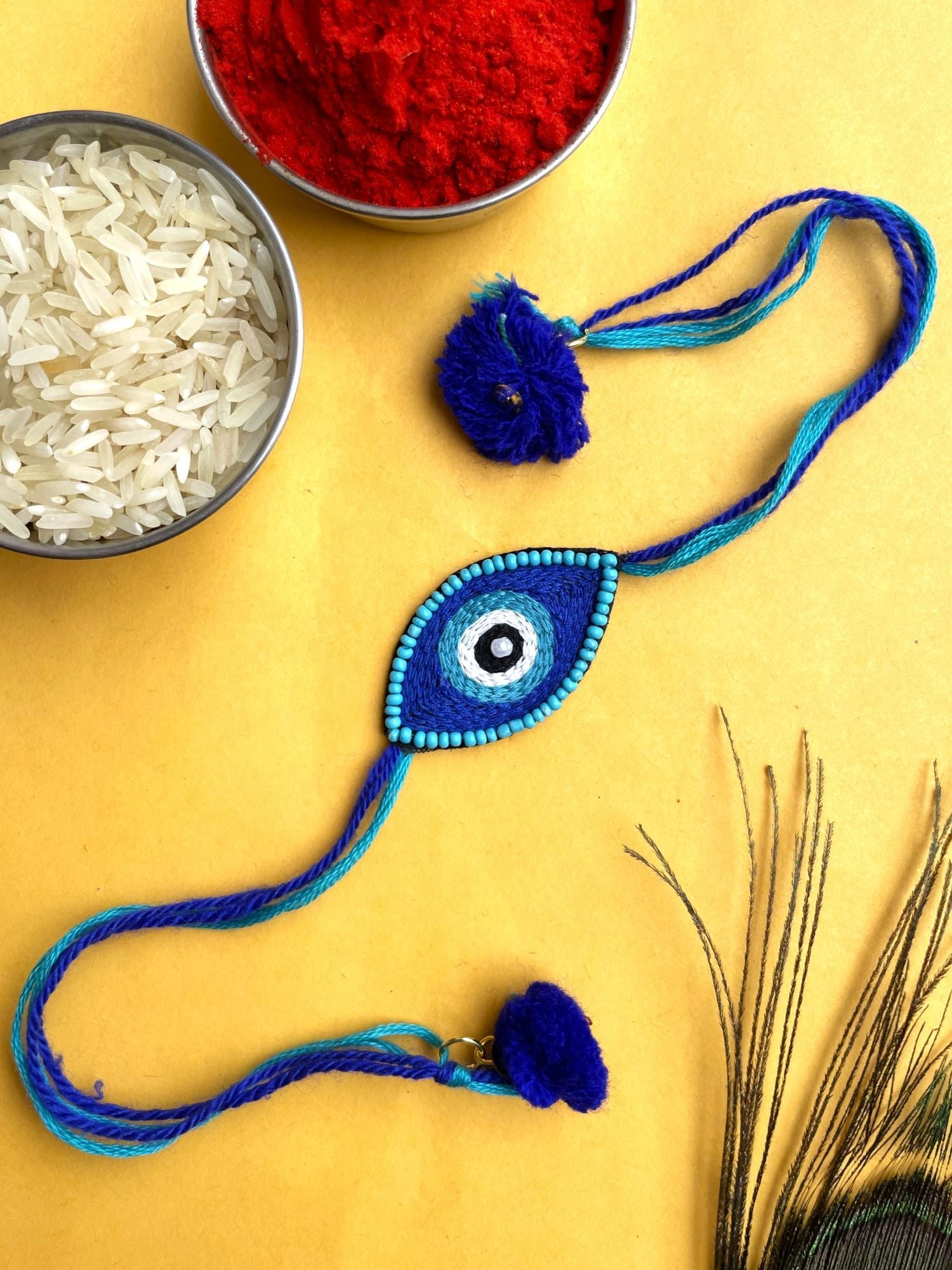 Handmade Blue Evil Eye Rakhi 2025 Gift for Bro Bhabhi