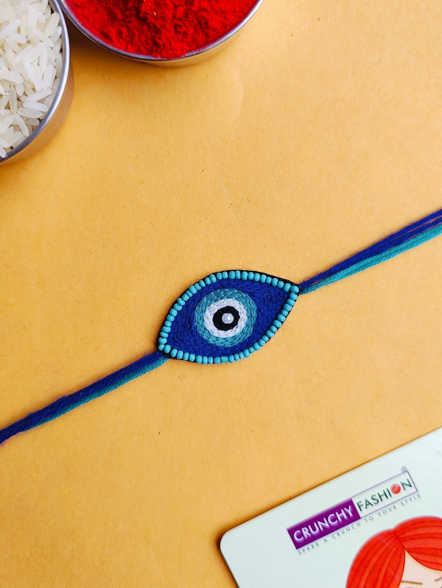 Handmade Blue Evil Eye Rakhi 2026 Set – Designer Rakhi for Brothers & Bhabhi