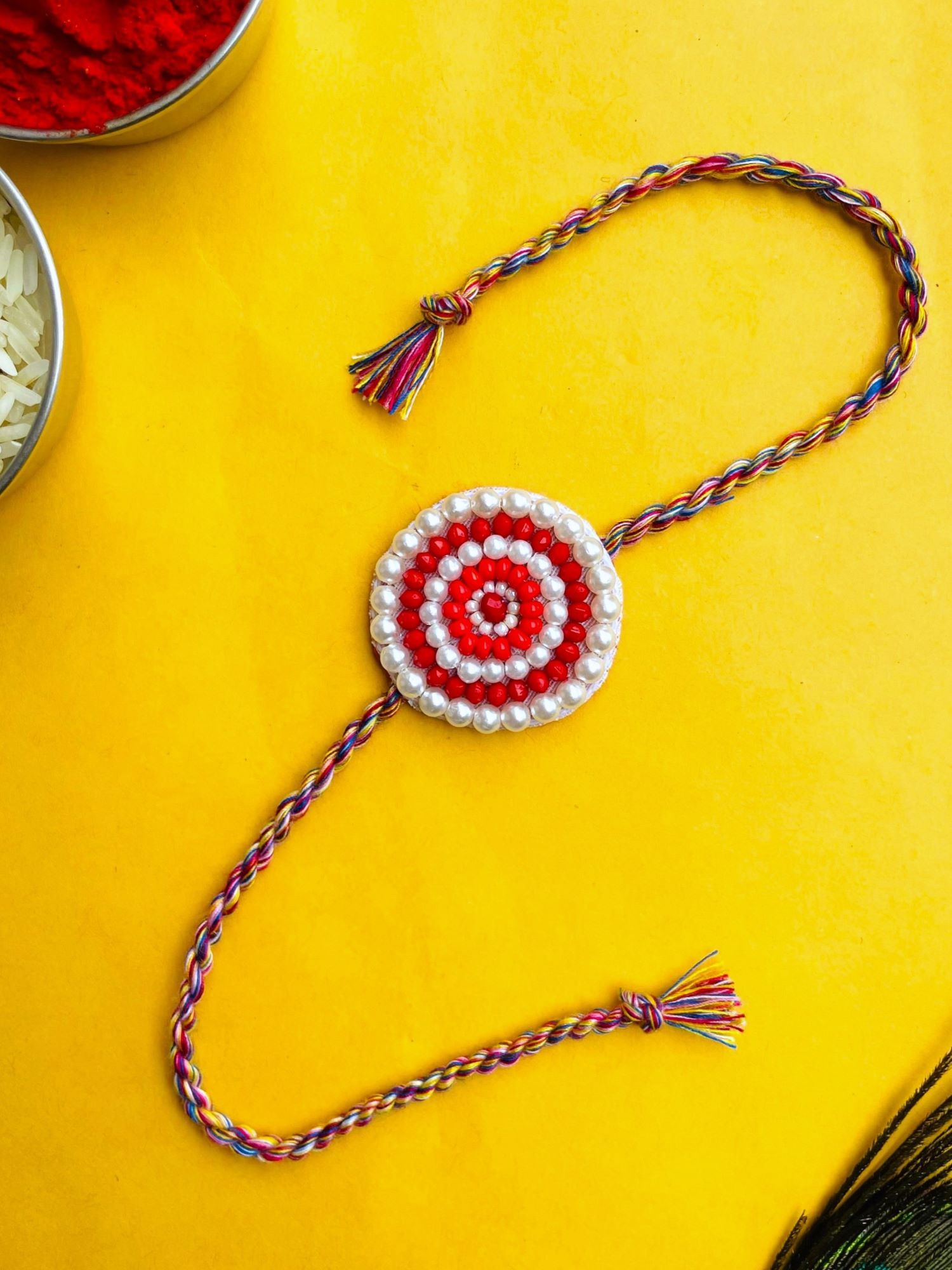Red-White Rakhi for Bro 2025 Handmade Sibling Bond Gift