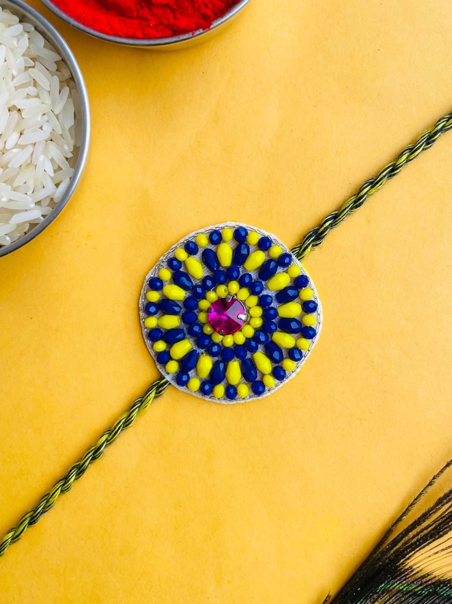 New Blue-Yellow Beaded Charm: Best Brother's Rakhi 2026