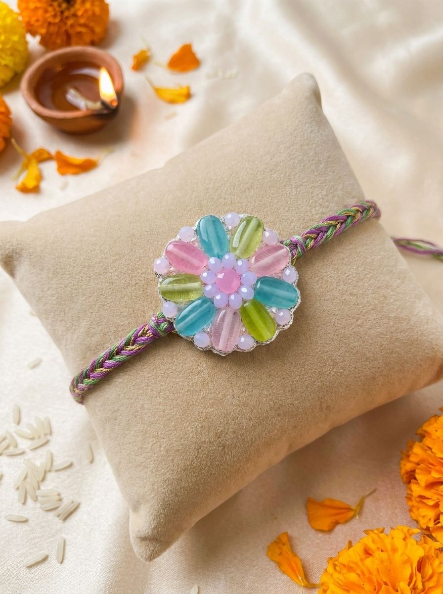 Handmade Rakhi 2026 Pastel Pink-Blue Design – Special Rakhi for Brother