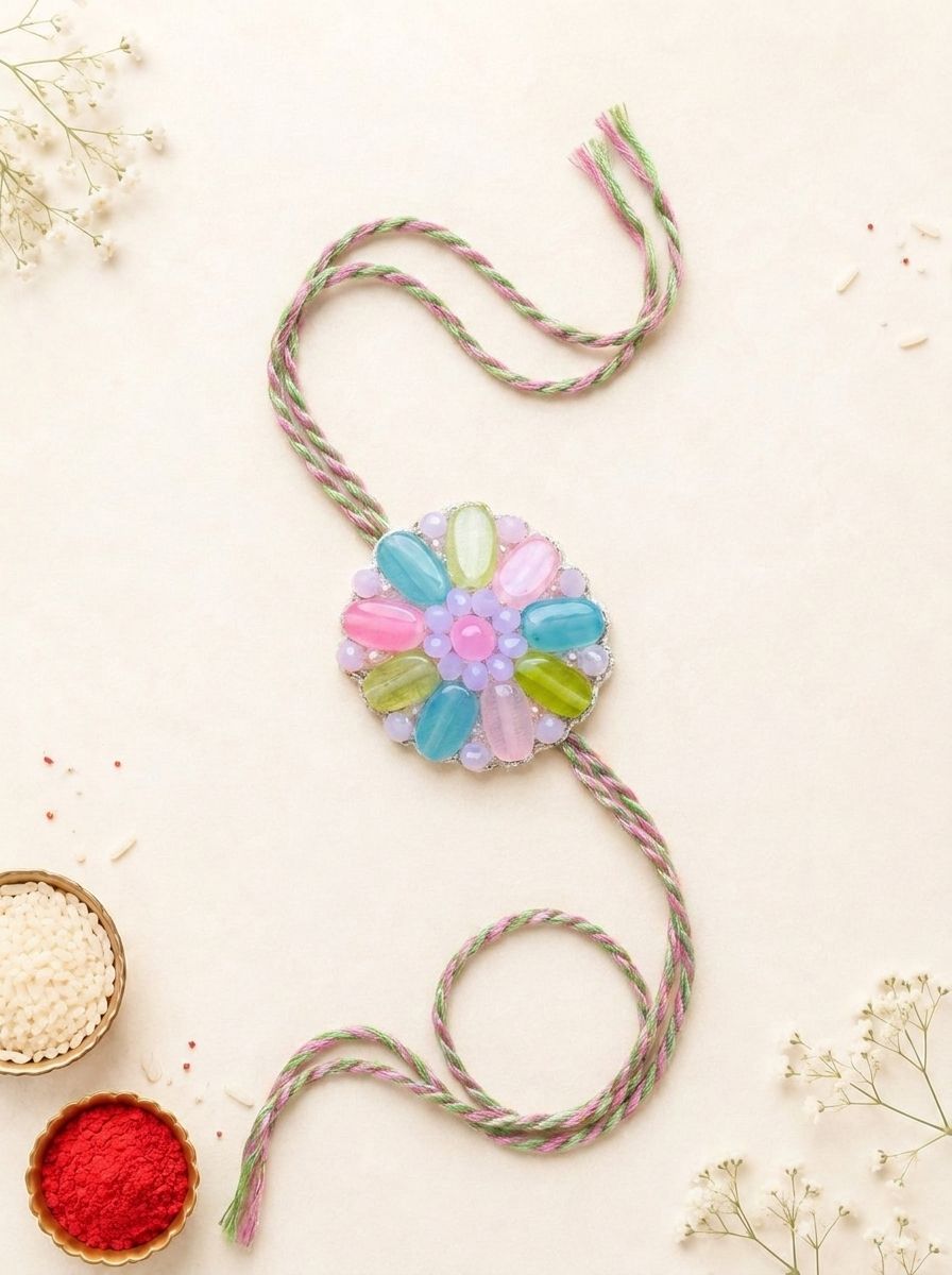 Handmade Rakhi 2026 Pastel Pink-Blue Design – Special Rakhi for Brother