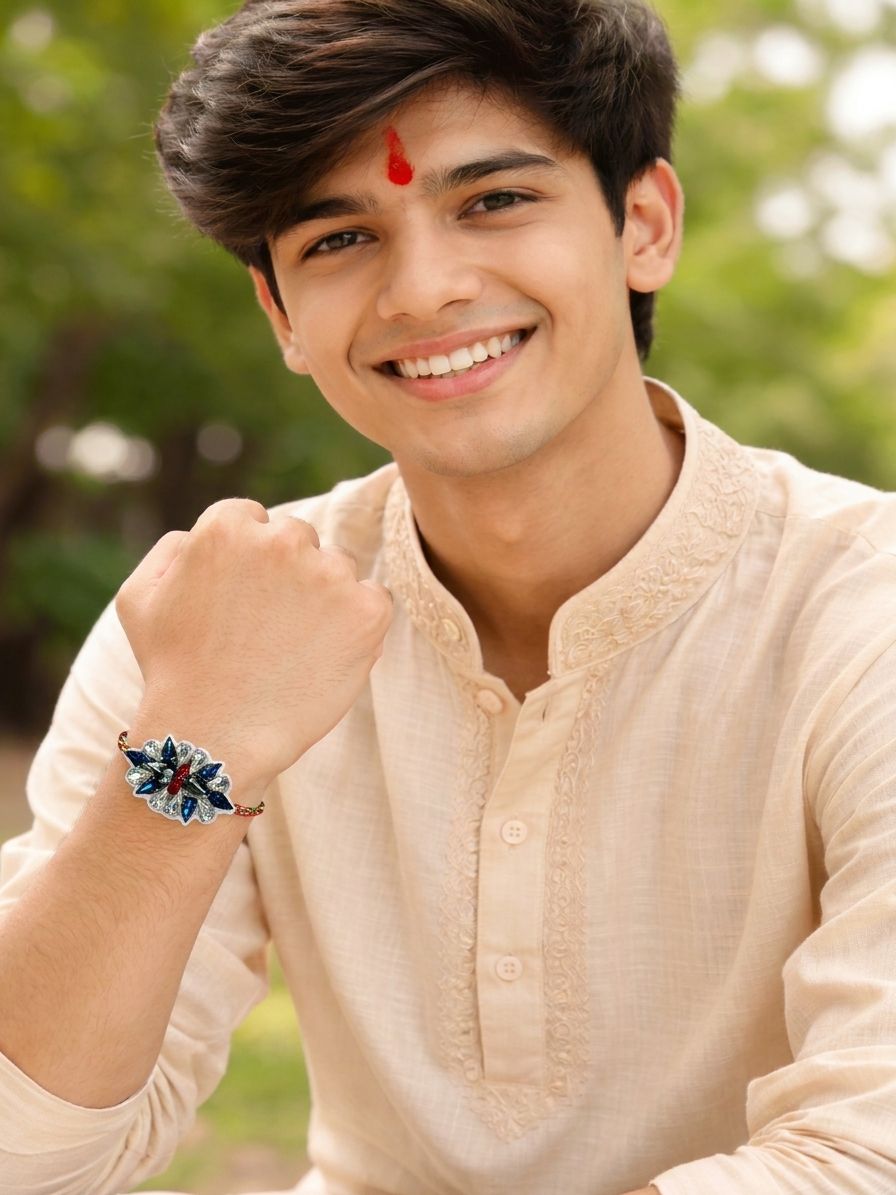 White-Blue Rakhi 2026 | Crafted for Raksha Bandhan
