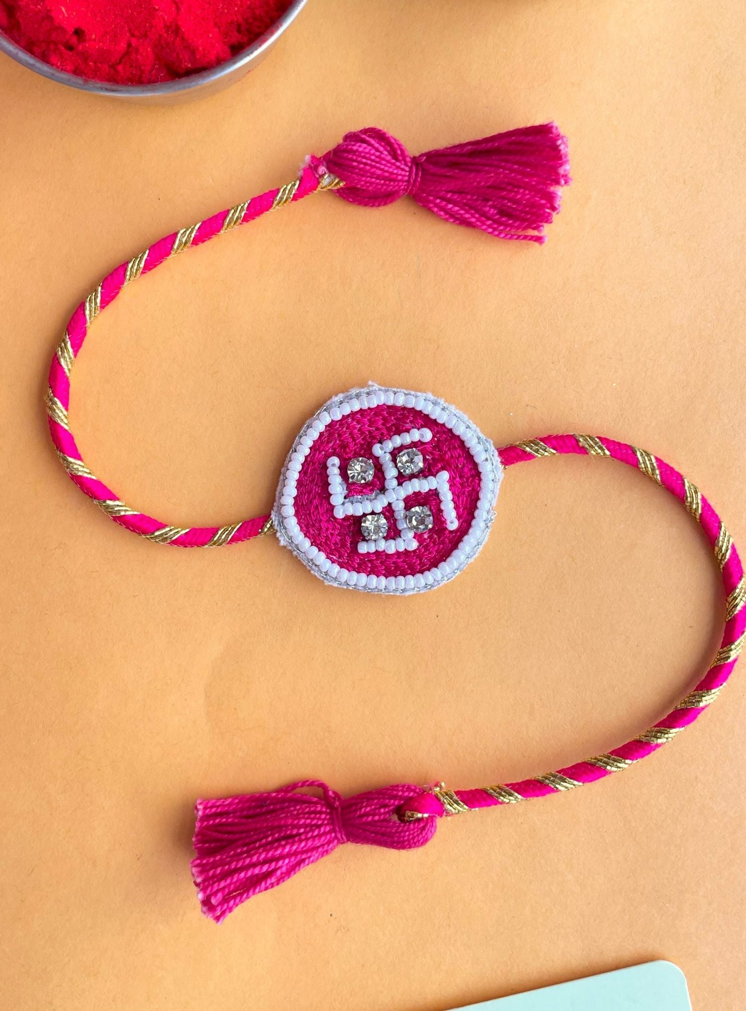 Handmade Rakhi 2026 – Satvik Beaded Bracelet for Brothers with Roli Chawal