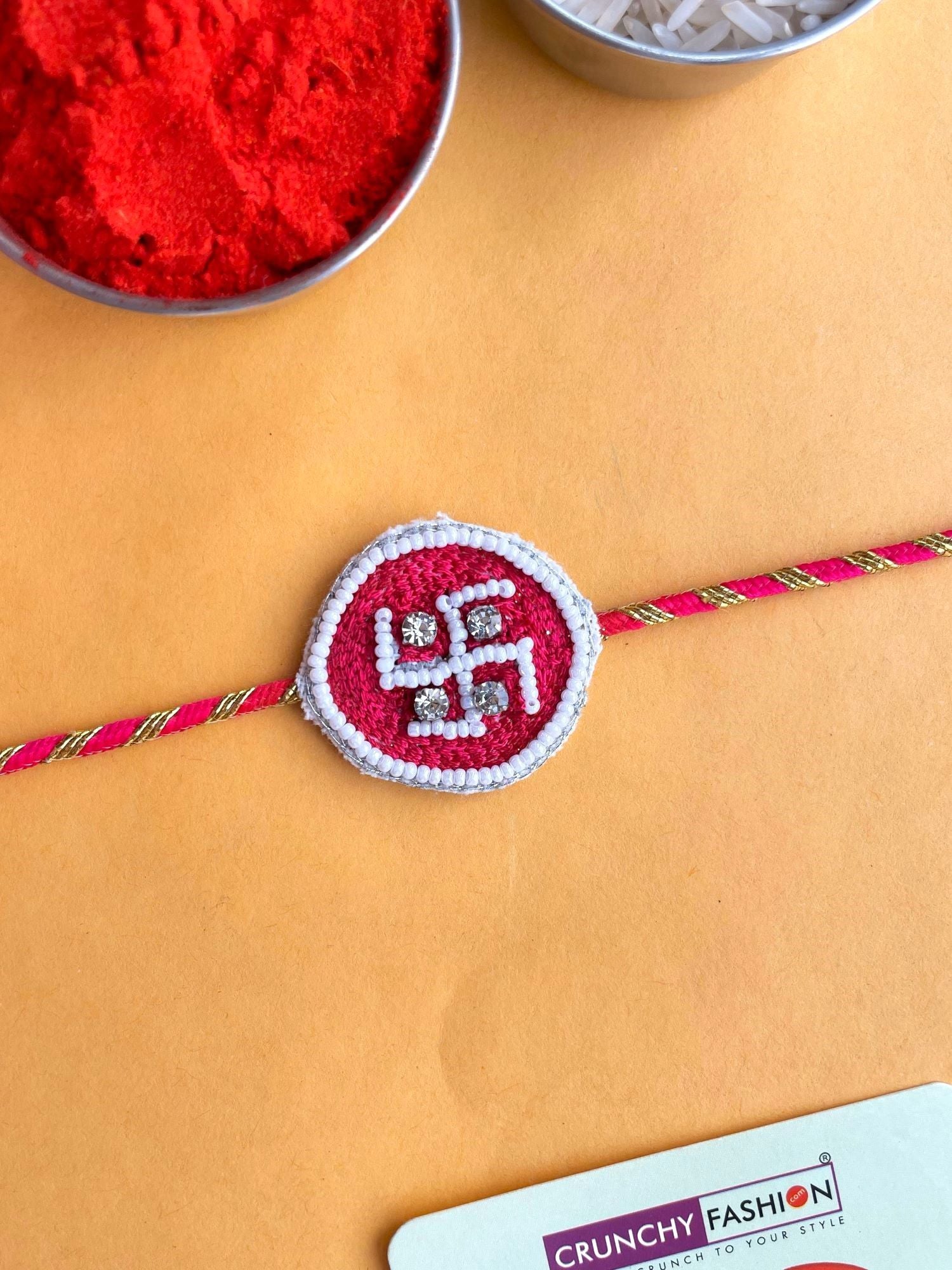 Handmade Rakhi 2026 – Satvik Beaded Bracelet for Brothers with Roli Chawal