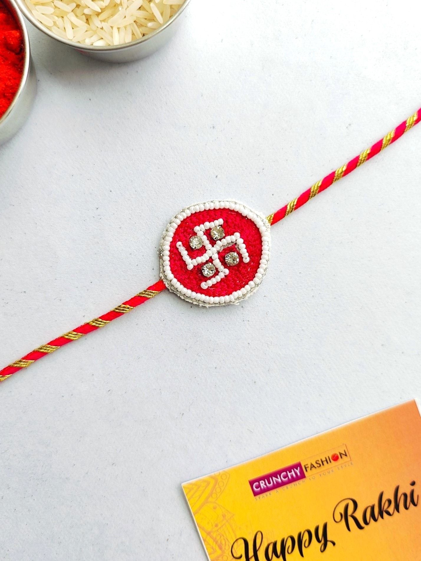 Handmade Rakhi 2026 – Satvik Beaded Bracelet for Brothers with Roli Chawal