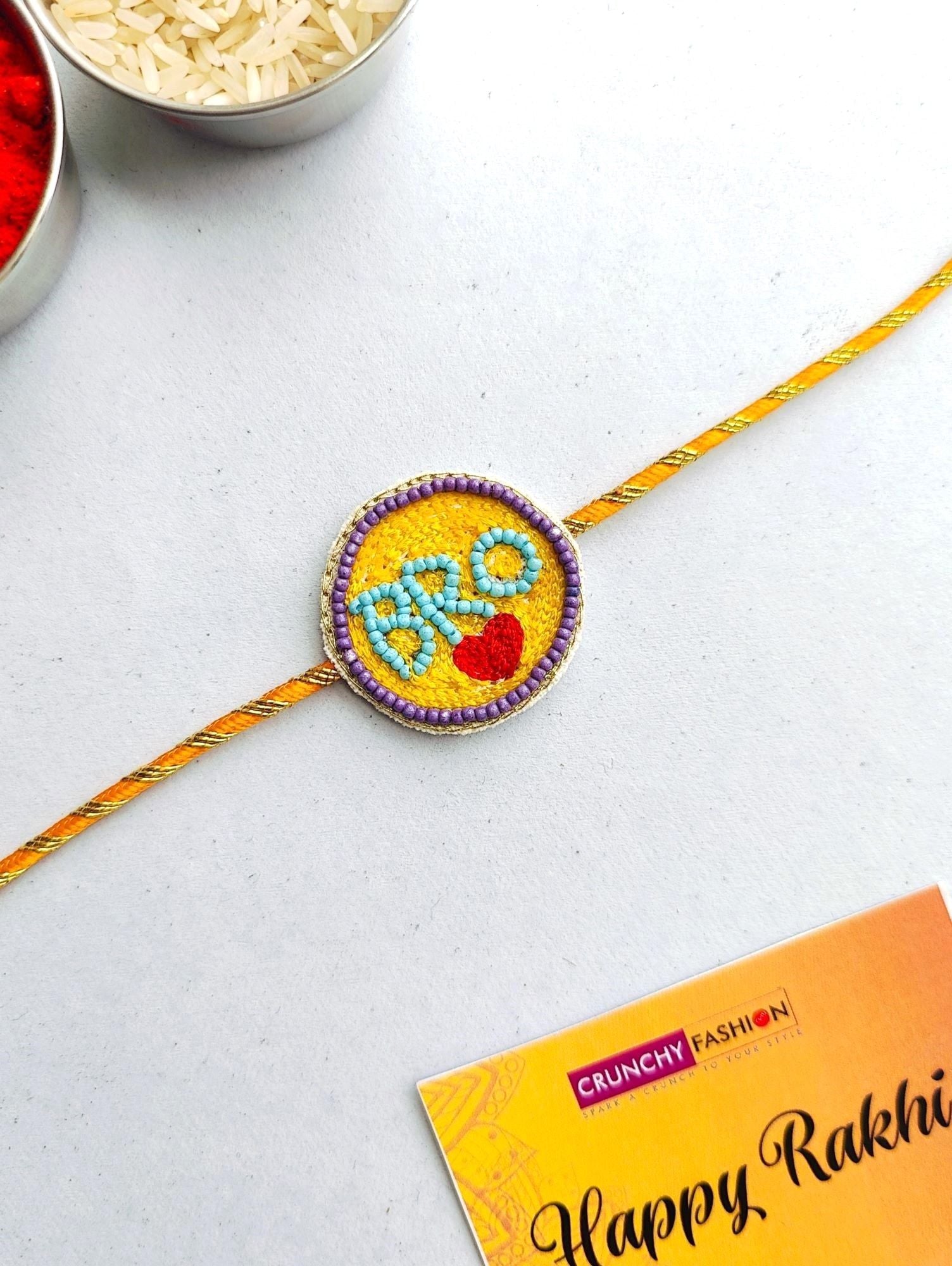 Handmade multi-colored beaded Rakhi, adjustable, ideal for men and women, comes with Roli and Chawal