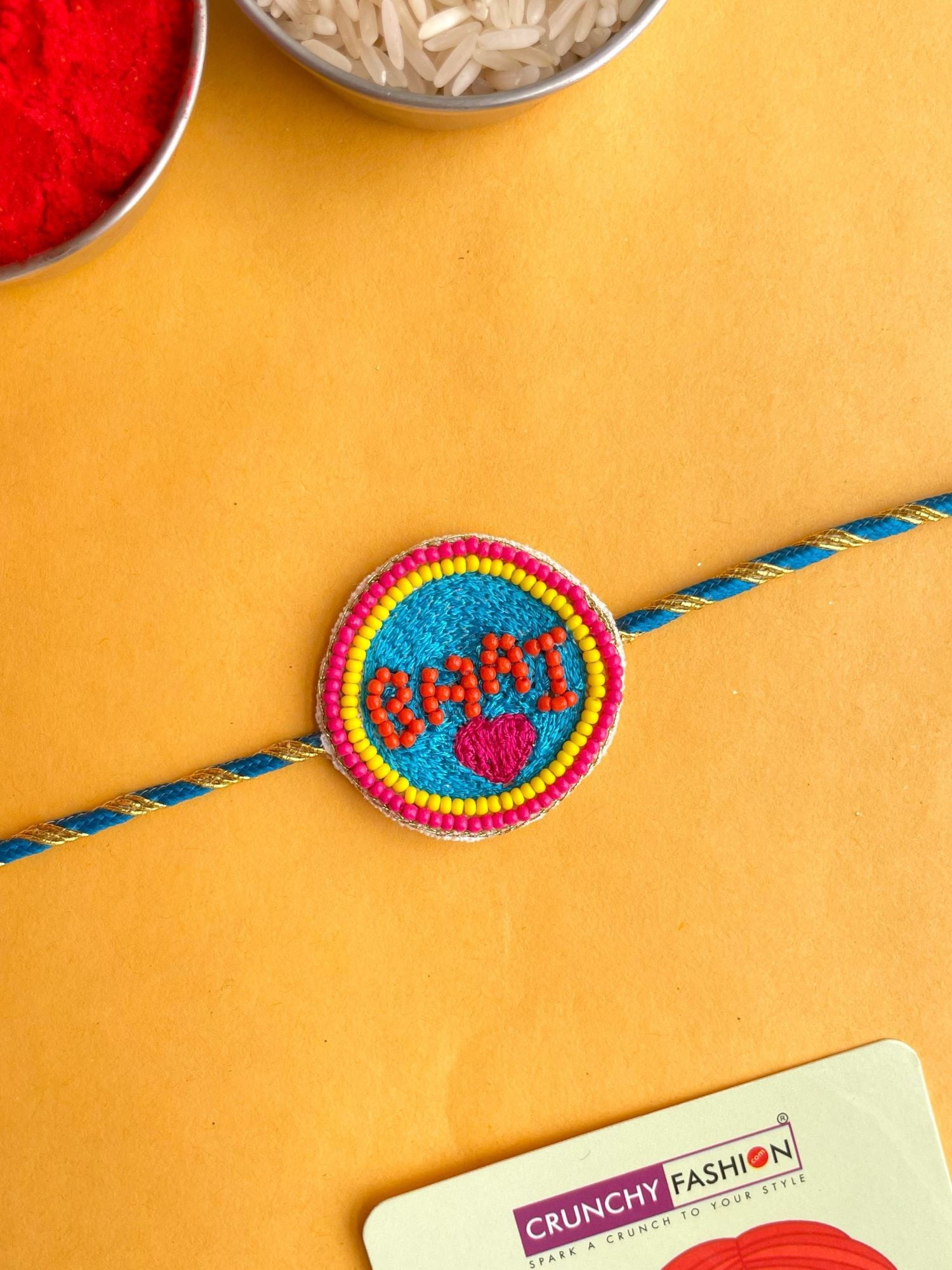 Handmade Blue Rakhi 2026 – Creative Beaded Rakhi for Brothers with Ritual Kit